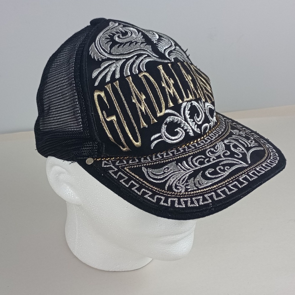Unbranded Mens OS Black Gold Silver Embroidered Guadalajara Mesh Baseball Cap
